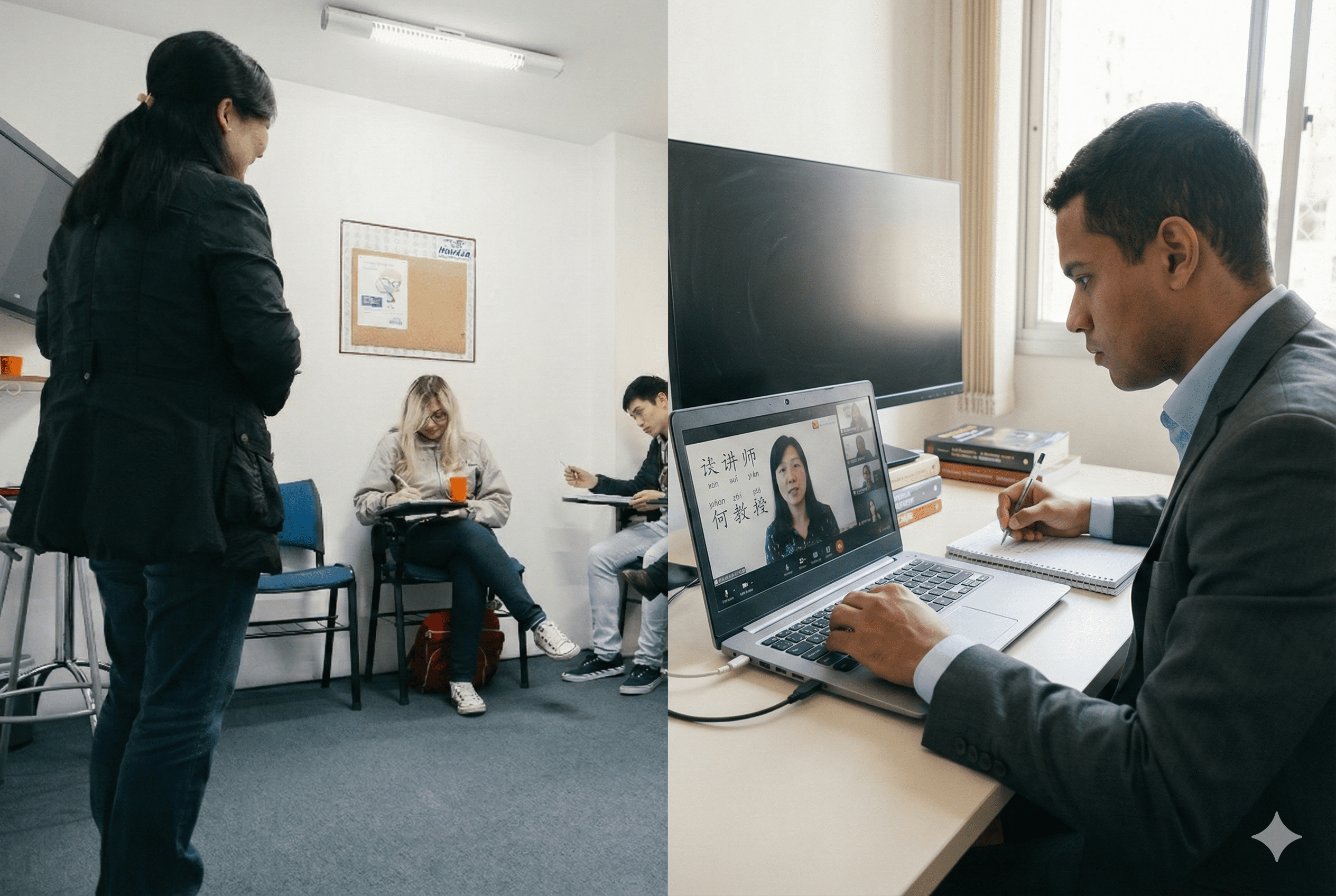 Sala de aula e aula online na Nin Hao